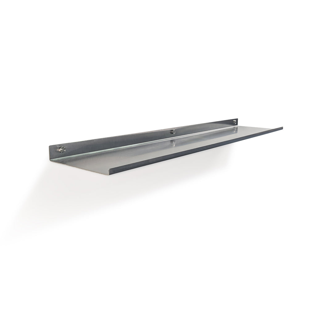 Top Side View of made-to-measure stainless steel shelf with Lip-on-Front by Fig & Forge for minimalist organization