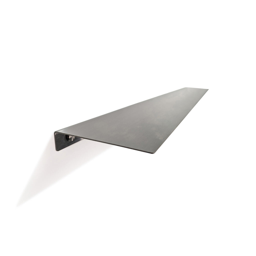 Side View of made-to-measure simple design stainless steel shelf by Fig & Forge