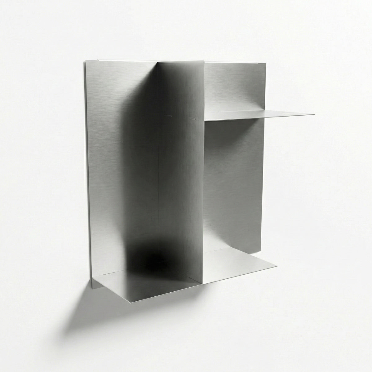 Studio profile of the poster-inspired panel shelf by Fig & Forge, demonstrating the low-profile construction and clean minimalist shadow lines
