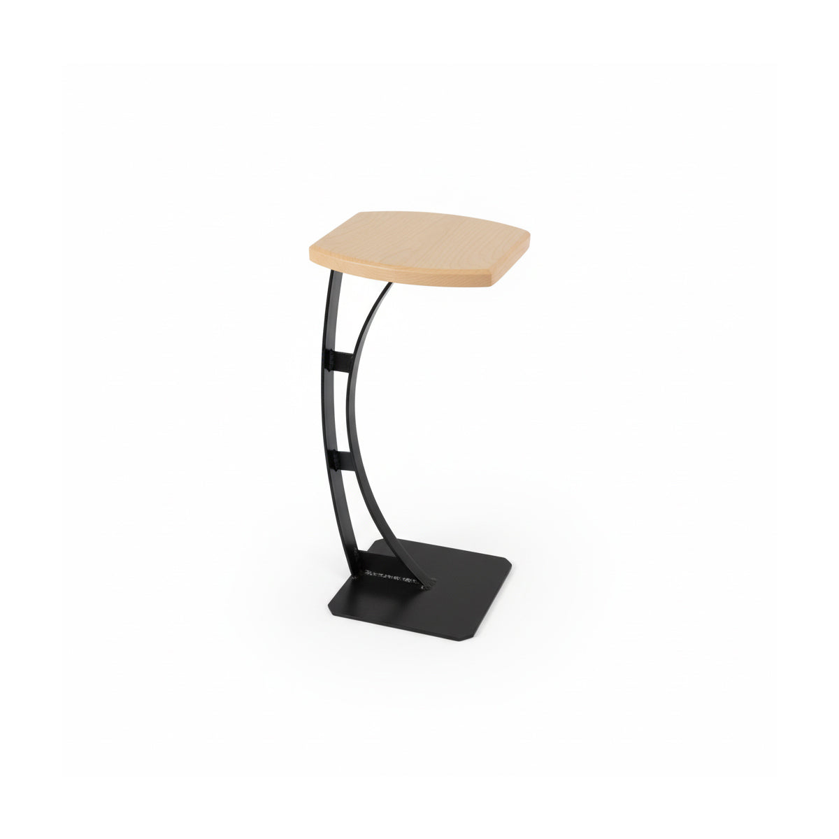 Handcrafted Custom C-Shaped Cantilever Table by Fig & Forge with a premium cut Maple top and durable industrial black steel base
