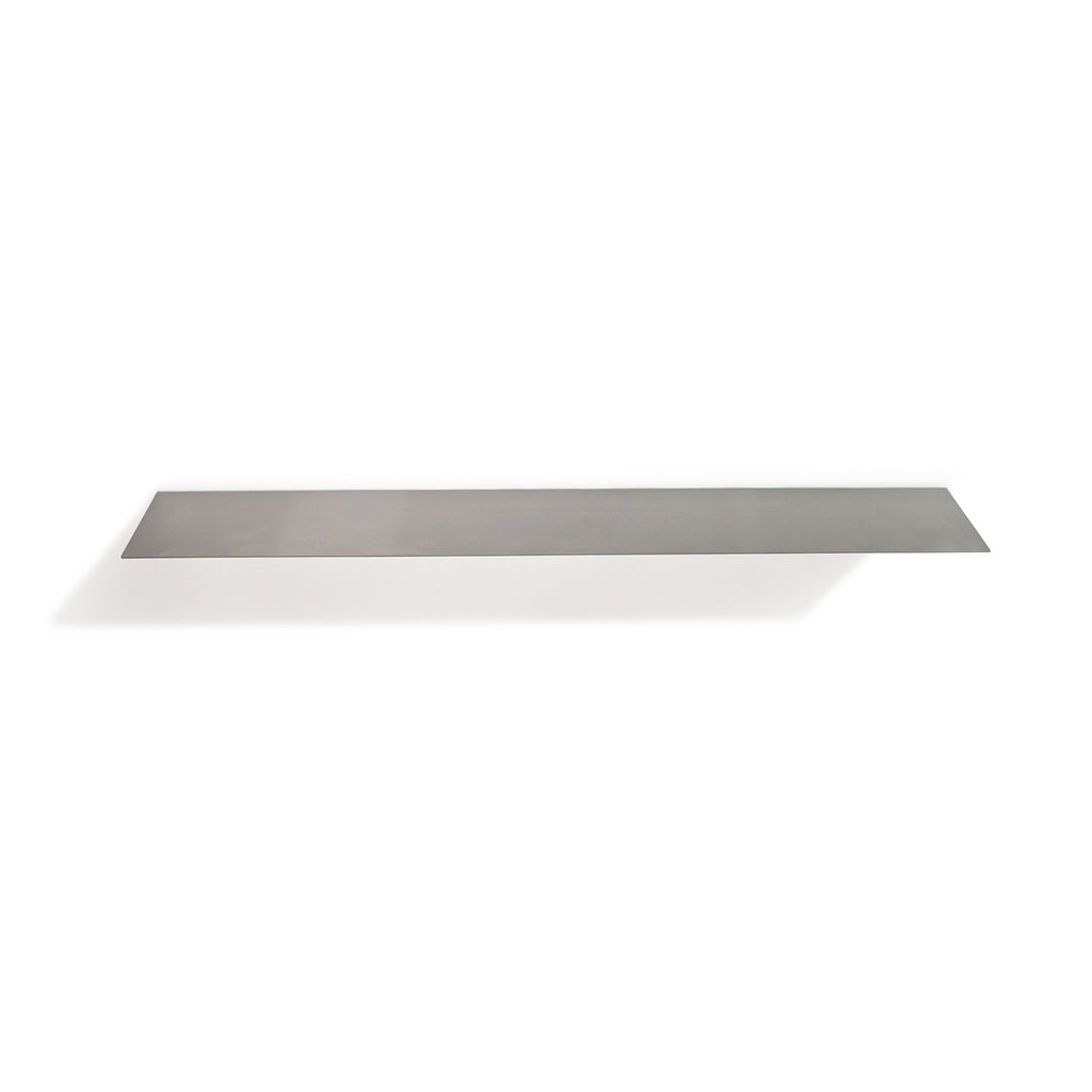 Front View of made-to-measure simple design stainless steel shelf by Fig & Forge for minimalist organization