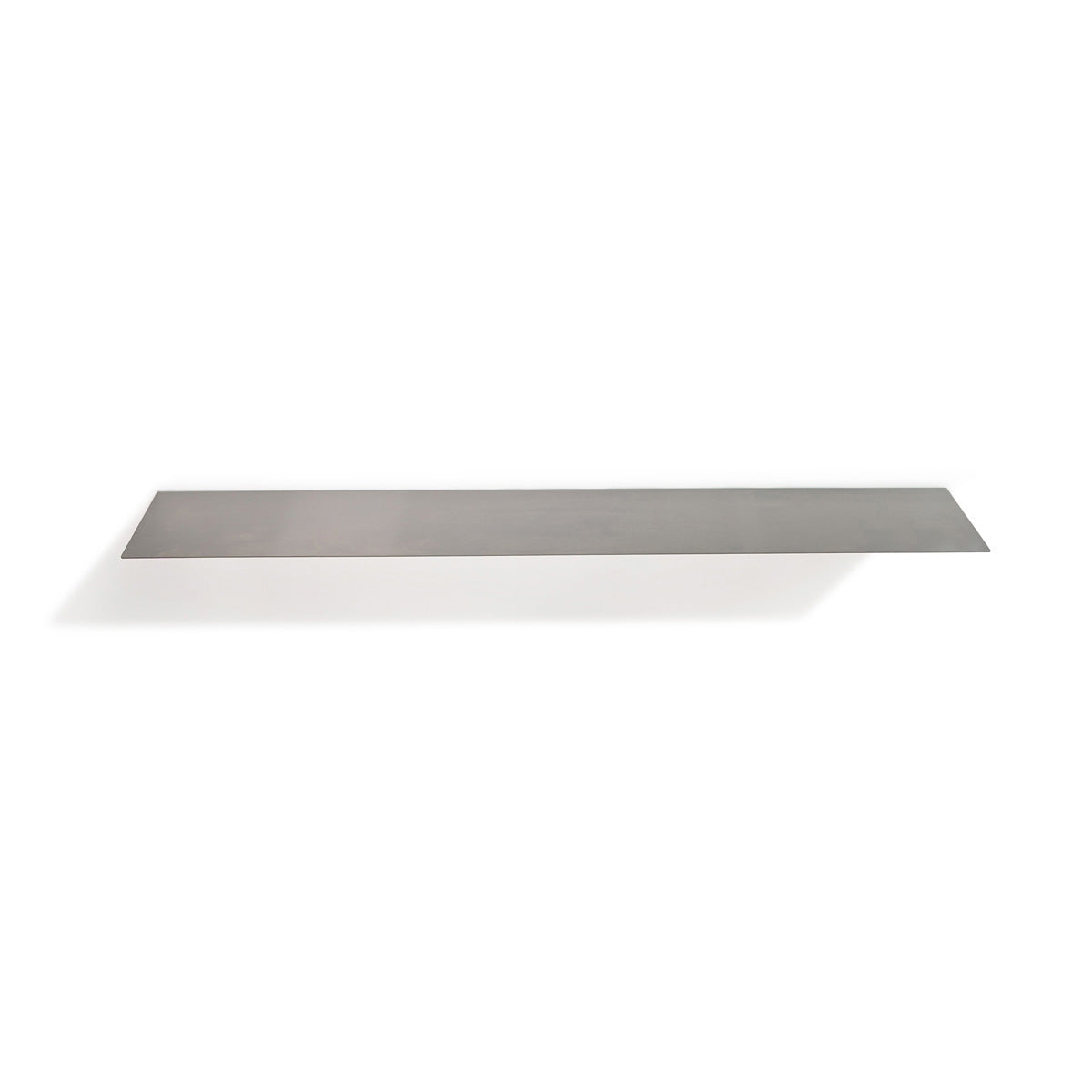 Front View of made-to-measure simple design stainless steel shelf by Fig & Forge for minimalist organization