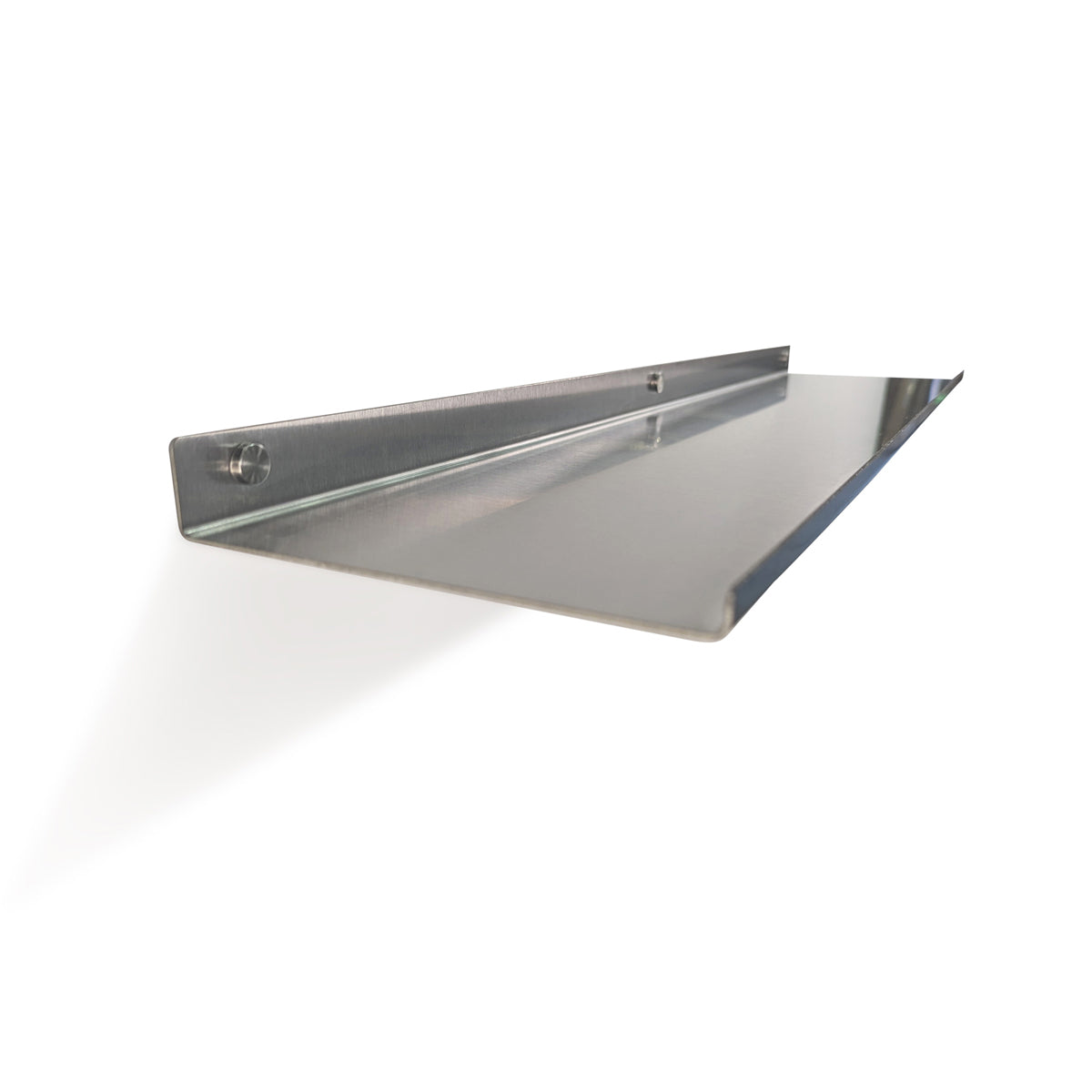 Left Side View of premium stainless steel shelf with Lip-on-Front