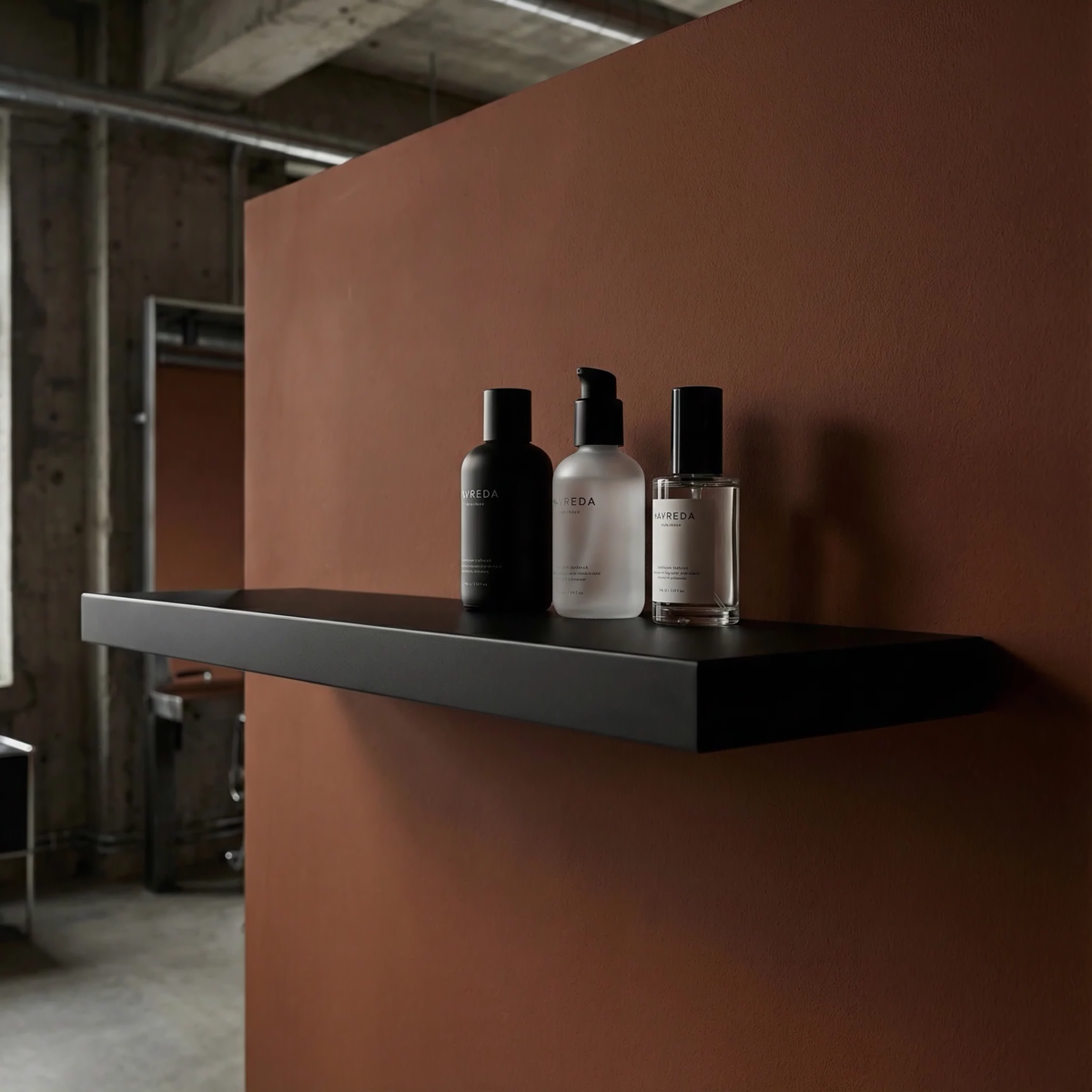 Bespoke heavy-duty floating wall shelf by Fig & Forge in a premium powder-coated matte black finish, designed for easy organization and modern decor