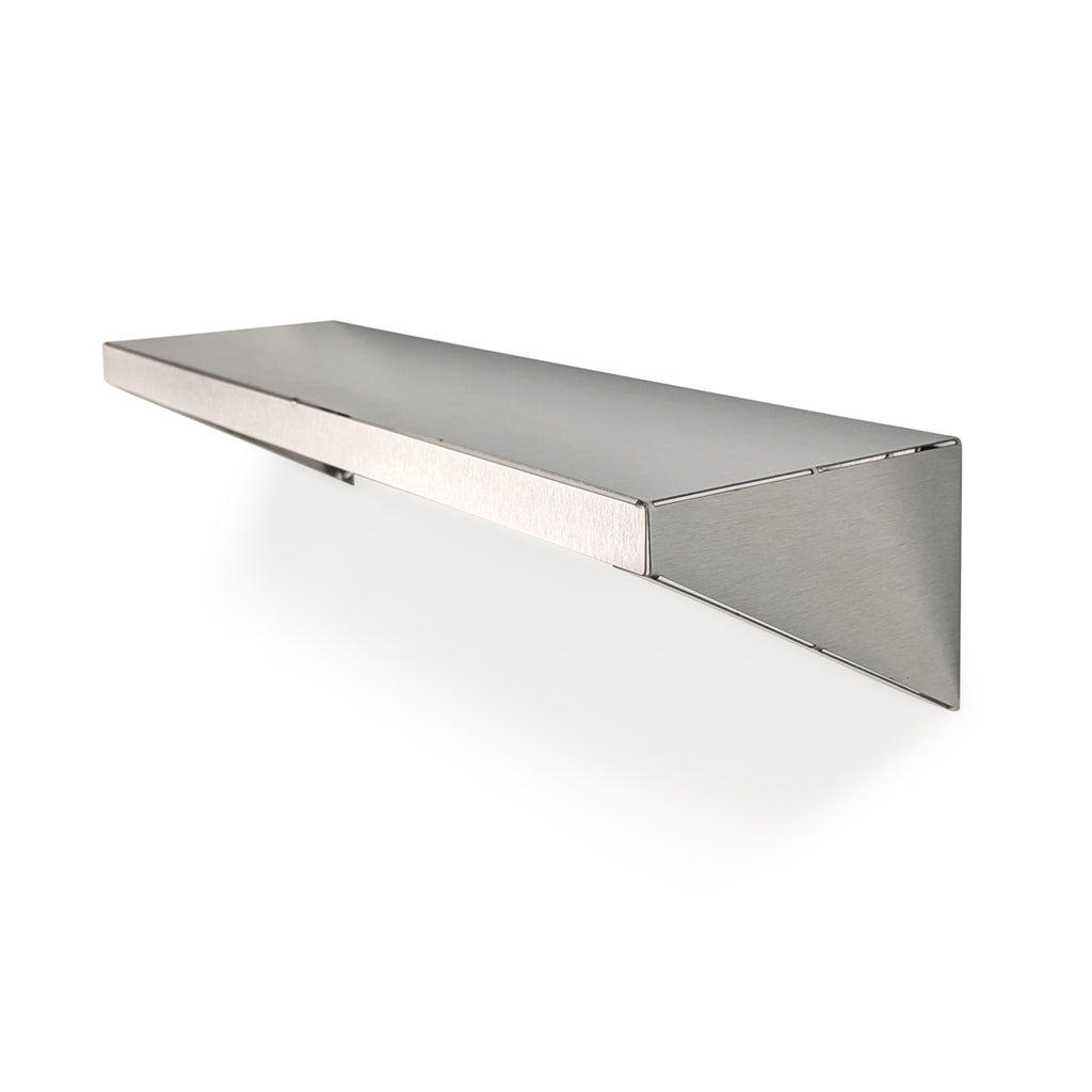 Fig & Forge Vector shelf, highlighting the low-profile geometric side supports and precision-fit premium grade stainless steel construction