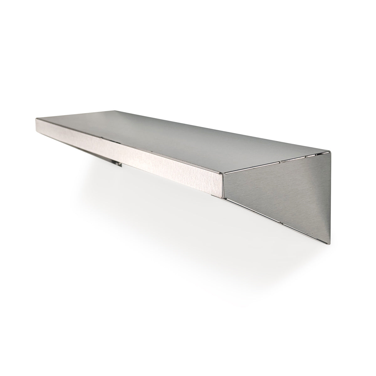 Fig & Forge Vector shelf, highlighting the low-profile geometric side supports and precision-fit premium grade stainless steel construction