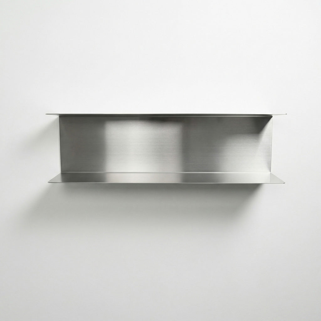 Front-facing view of a custom-sized two-tier floating shelf by Fig & Forge, precision-fit for seamless integration into high-end spaces