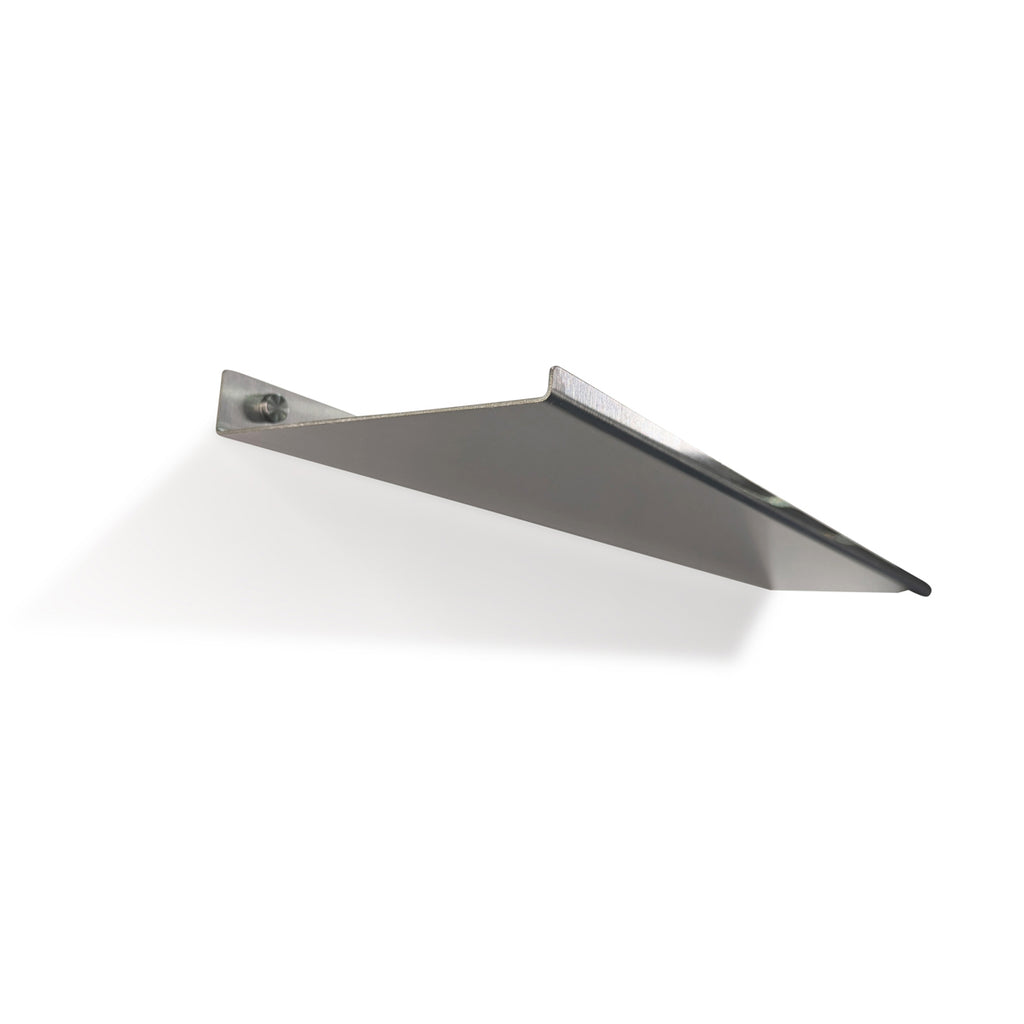 Underneath View of premium stainless steel wall shelf with Lip-on-Front by Fig & Forge for minimalist organization